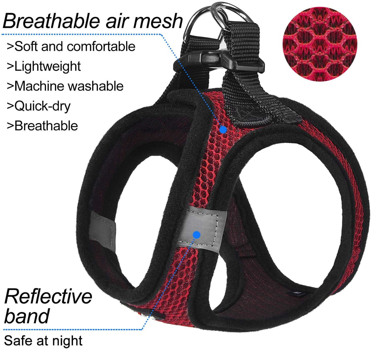Dog Harness Step-in Breathable Puppy Cat Vest, Medium, Blue