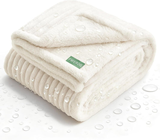 Waterproof Dog Blanket for Couch - Washable Medium Pet Blanket for Furniture Protector, Cozy Fleece Calming Dog Crate Blankets for Indoors & Outdoors, Cream, 30"x40"