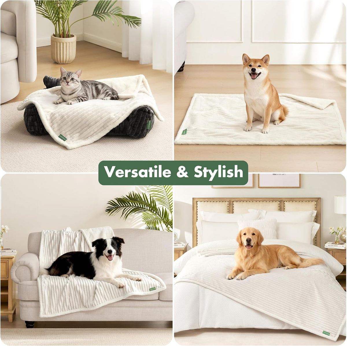 Waterproof Dog Blanket for Couch - Washable Medium Pet Blanket for Furniture Protector, Cozy Fleece Calming Dog Crate Blankets for Indoors & Outdoors, Cream, 30"x40"