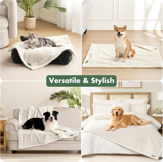 Waterproof Dog Blanket for Couch - Washable Medium Pet Blanket for Furniture Protector, Cozy Fleece Calming Dog Crate Blankets for Indoors & Outdoors, Cream, 30"x40"
