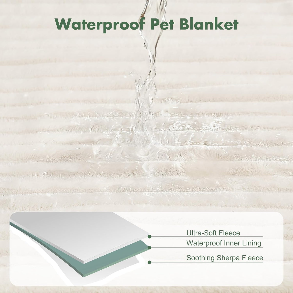 Waterproof Dog Blanket for Couch - Washable Medium Pet Blanket for Furniture Protector, Cozy Fleece Calming Dog Crate Blankets for Indoors & Outdoors, Cream, 30"x40"