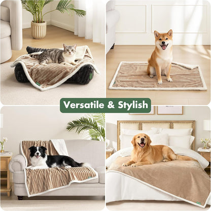 Waterproof Dog Blanket for Couch - Washable Medium Pet Blanket for Furniture Protector, Cozy Fleece Calming Dog Crate Blankets for Indoors & Outdoors, Cream, 30"x40"
