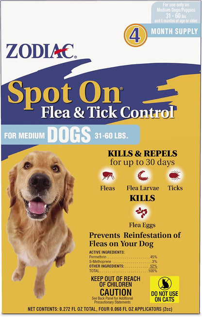 Spot On Flea & Tick Control Medium Dogs 31-60 Pounds 4 Pack