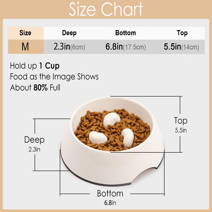 Slow Feeder Dog Bowl Cat Bowl 1/2 Cup Slow Feeding Dog Bowl for Small Medium Breed Anti Gulping Healthy Eating Interactive Bloat Stop Fun Alternative Non Slip Puzzle Dog Food Bowl, White