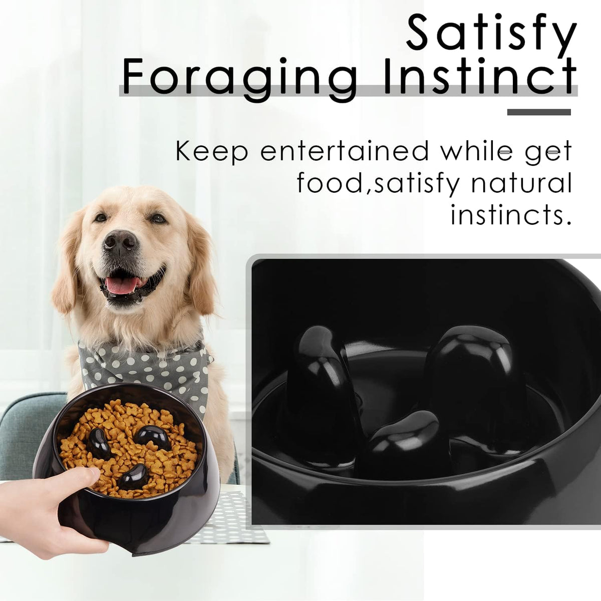 Slow Feeder Dog Bowl Cat Bowl 1/2 Cup Slow Feeding Dog Bowl for Small Medium Breed Anti Gulping Healthy Eating Interactive Bloat Stop Fun Alternative Non Slip Puzzle Dog Food Bowl, White