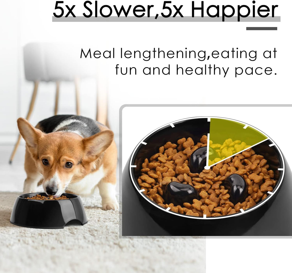 Slow Feeder Dog Bowl Cat Bowl 1/2 Cup Slow Feeding Dog Bowl for Small Medium Breed Anti Gulping Healthy Eating Interactive Bloat Stop Fun Alternative Non Slip Puzzle Dog Food Bowl, White