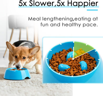 Slow Feeder Dog Bowl Cat Bowl 1/2 Cup Slow Feeding Dog Bowl for Small Medium Breed Anti Gulping Healthy Eating Interactive Bloat Stop Fun Alternative Non Slip Puzzle Dog Food Bowl, White