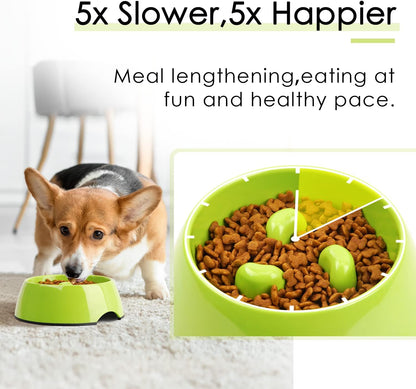 Slow Feeder Dog Bowl Cat Bowl 1/2 Cup Slow Feeding Dog Bowl for Small Medium Breed Anti Gulping Healthy Eating Interactive Bloat Stop Fun Alternative Non Slip Puzzle Dog Food Bowl, White