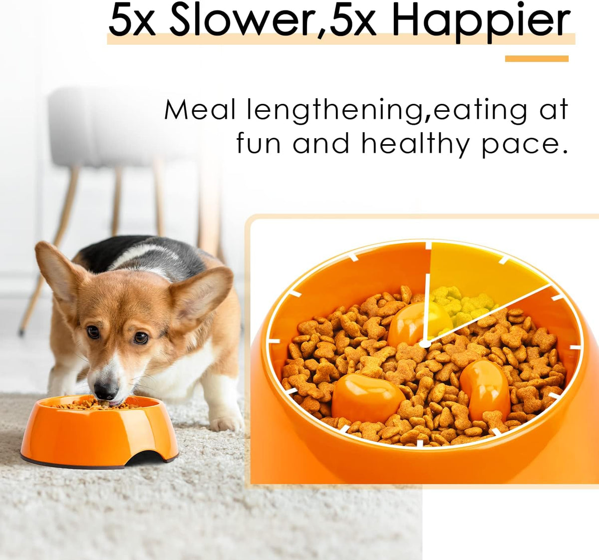 Slow Feeder Dog Bowl Cat Bowl 1/2 Cup Slow Feeding Dog Bowl for Small Medium Breed Anti Gulping Healthy Eating Interactive Bloat Stop Fun Alternative Non Slip Puzzle Dog Food Bowl, White