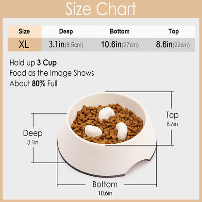 Slow Feeder Dog Bowl Cat Bowl 1/2 Cup Slow Feeding Dog Bowl for Small Medium Breed Anti Gulping Healthy Eating Interactive Bloat Stop Fun Alternative Non Slip Puzzle Dog Food Bowl, White