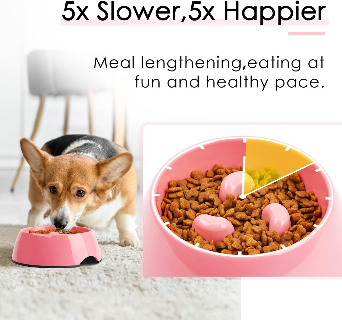 Slow Feeder Dog Bowl Cat Bowl 1/2 Cup Slow Feeding Dog Bowl for Small Medium Breed Anti Gulping Healthy Eating Interactive Bloat Stop Fun Alternative Non Slip Puzzle Dog Food Bowl, White
