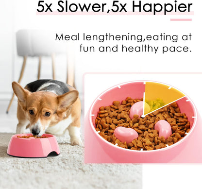 Slow Feeder Dog Bowl Cat Bowl 1/2 Cup Slow Feeding Dog Bowl for Small Medium Breed Anti Gulping Healthy Eating Interactive Bloat Stop Fun Alternative Non Slip Puzzle Dog Food Bowl, White