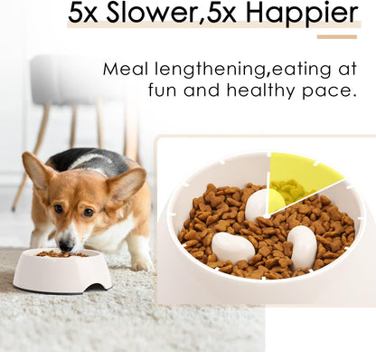 Slow Feeder Dog Bowl Cat Bowl 1/2 Cup Slow Feeding Dog Bowl for Small Medium Breed Anti Gulping Healthy Eating Interactive Bloat Stop Fun Alternative Non Slip Puzzle Dog Food Bowl, White