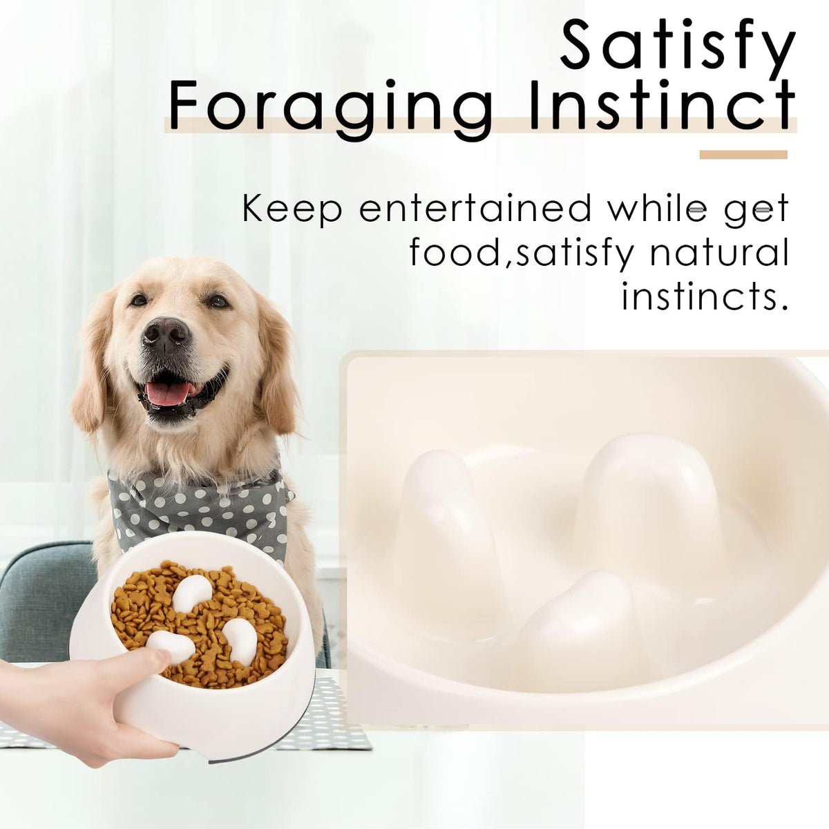 Slow Feeder Dog Bowl Cat Bowl 1/2 Cup Slow Feeding Dog Bowl for Small Medium Breed Anti Gulping Healthy Eating Interactive Bloat Stop Fun Alternative Non Slip Puzzle Dog Food Bowl, White