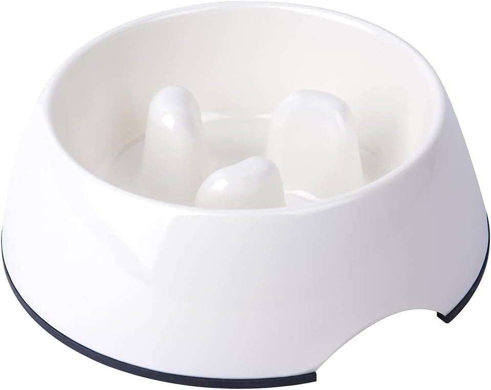 Slow Feeder Dog Bowl Cat Bowl 1/2 Cup Slow Feeding Dog Bowl for Small Medium Breed Anti Gulping Healthy Eating Interactive Bloat Stop Fun Alternative Non Slip Puzzle Dog Food Bowl, White