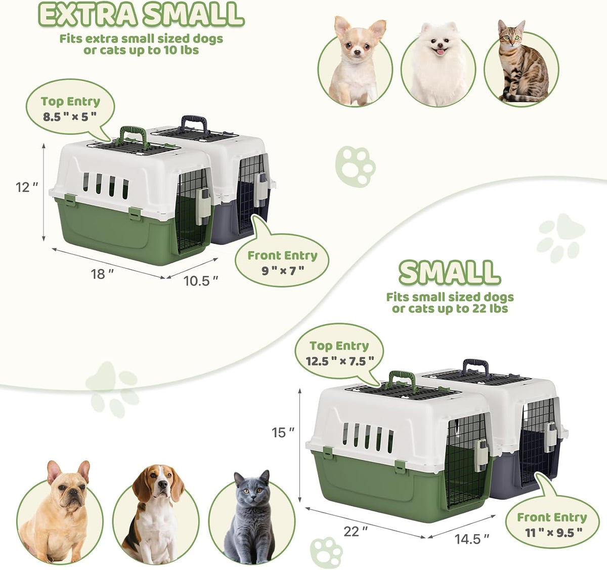 18 Inch Hard-Sided Dog Cat Carrier, Green