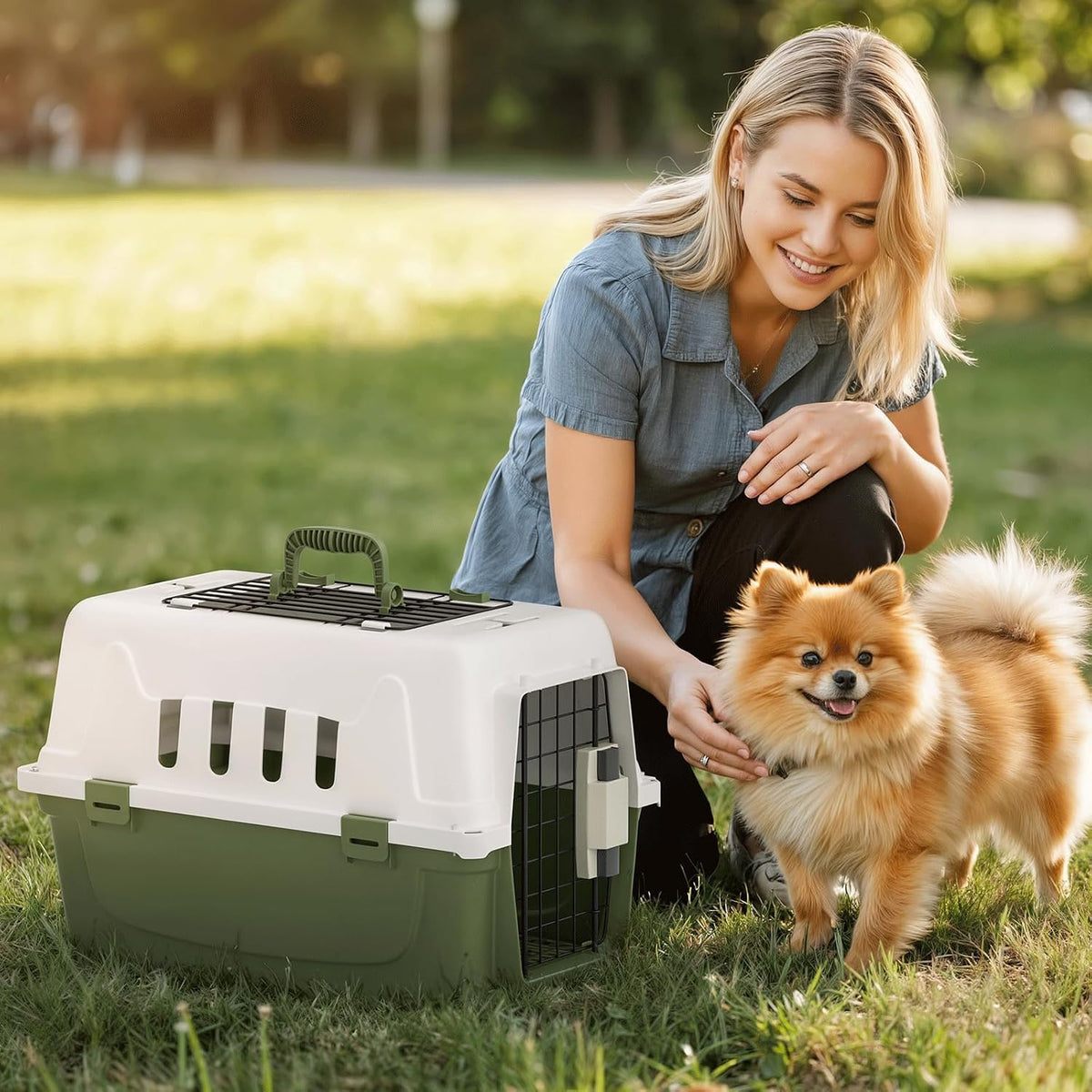 18 Inch Hard-Sided Dog Cat Carrier, Green