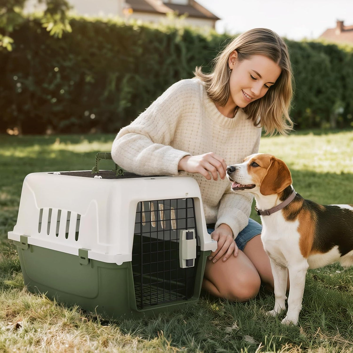 18 Inch Hard-Sided Dog Cat Carrier, Green