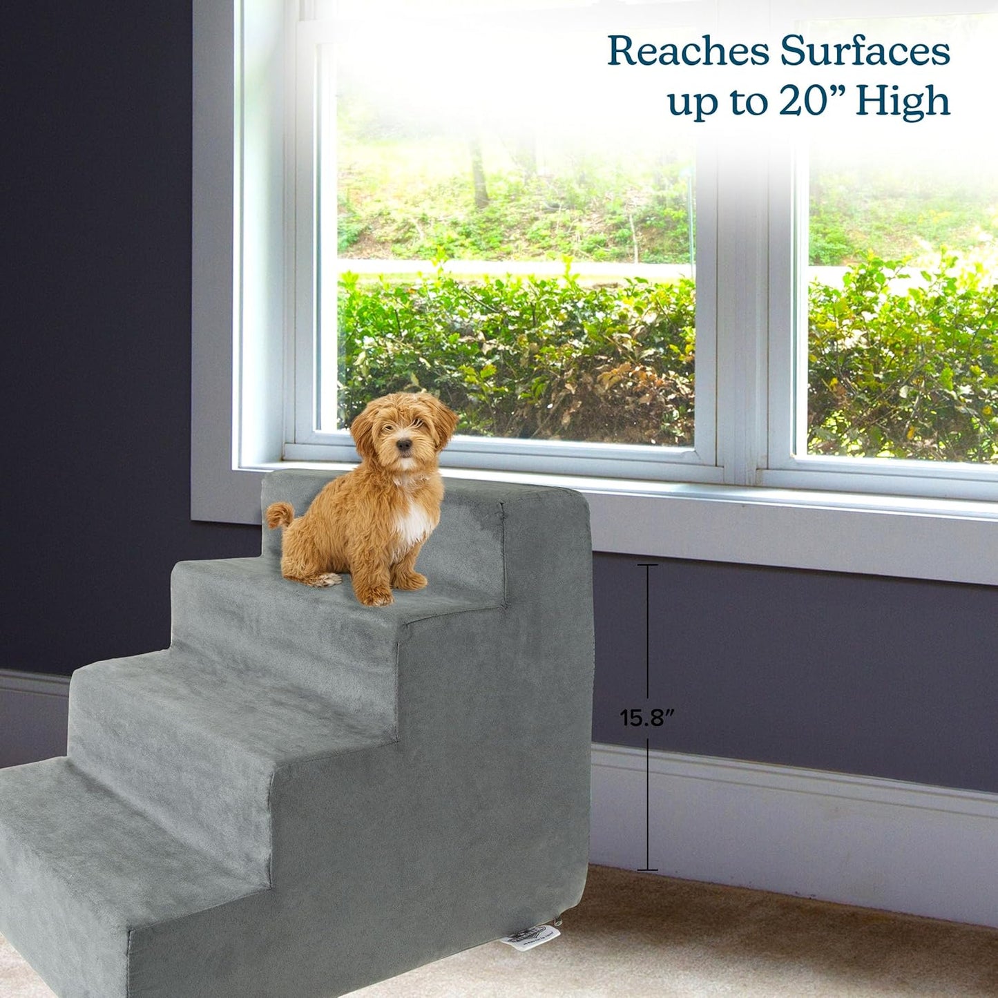3-Step Pet Stairs - Nonslip Foam Dog and Cat Steps with Removable Zippered Microfiber Cover - 2-Tone Design for Home or Vehicle Use by PETMAKER (Tan)