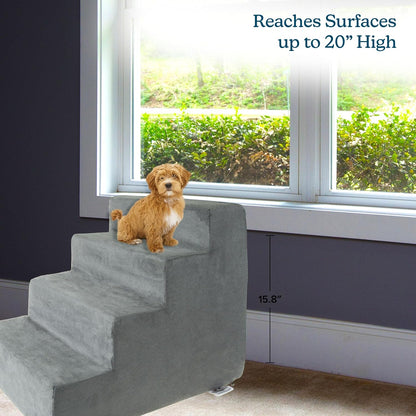 3-Step Pet Stairs - Nonslip Foam Dog and Cat Steps with Removable Zippered Microfiber Cover - 2-Tone Design for Home or Vehicle Use by PETMAKER (Tan)