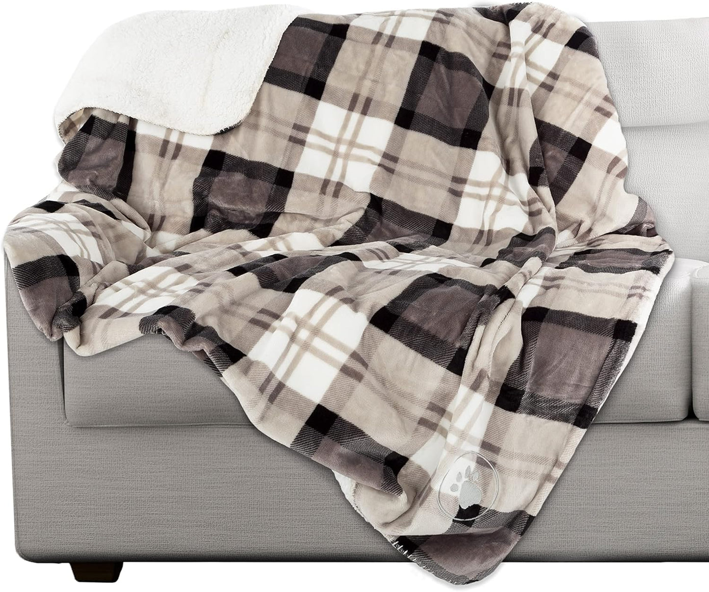 Waterproof Pet Blanket - 50x60-Inch Reversible Sherpa Fleece Throw Protects Couches, Cars, and Beds from Spills, Stains, and Fur by PETMAKER (Gray)