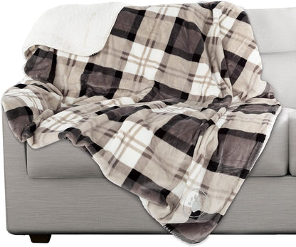 Waterproof Pet Blanket - 50x60-Inch Reversible Sherpa Fleece Throw Protects Couches, Cars, and Beds from Spills, Stains, and Fur by PETMAKER (Gray)
