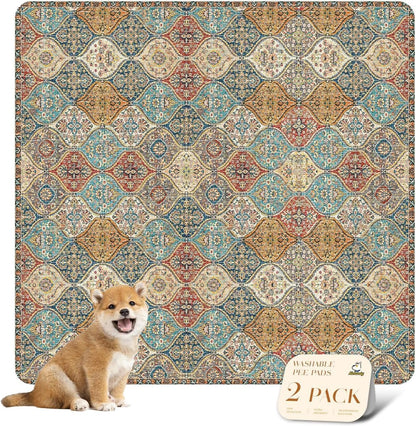 nunubaby Washable Pee Pads for Dogs, Stylish, Non-Slip and Leak-Proof Pee Pads. Reusable Potty Pads for Dogs for Crates and Floors.(Beige/Multi, 24" x48" )