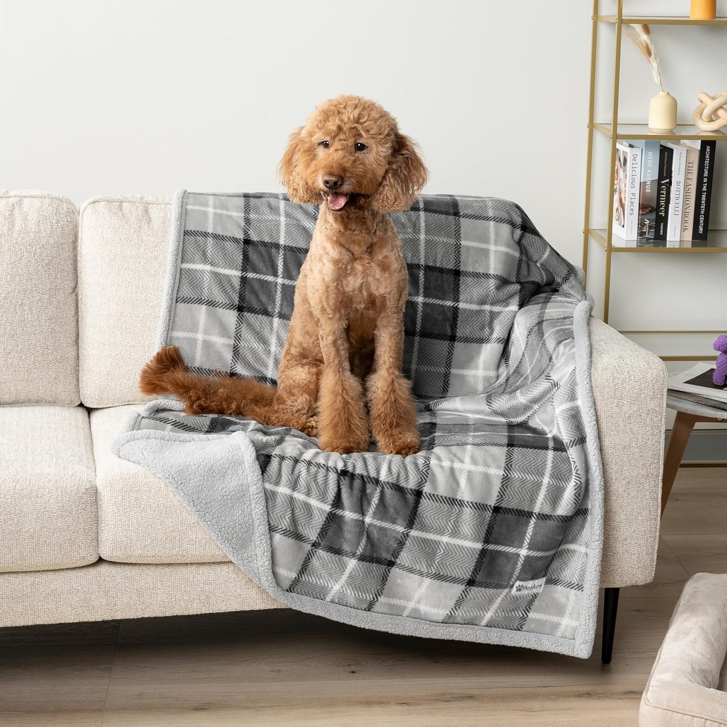 PetAmi Waterproof Dog Blanket for Couch, Large 60x40, Pee Proof Sherpa Fleece Reversible Pet Throw, Furniture Protector for Bed Sofa Kennel, Soft Washable Cover for Medium Dogs Cats, Grey Sherpa