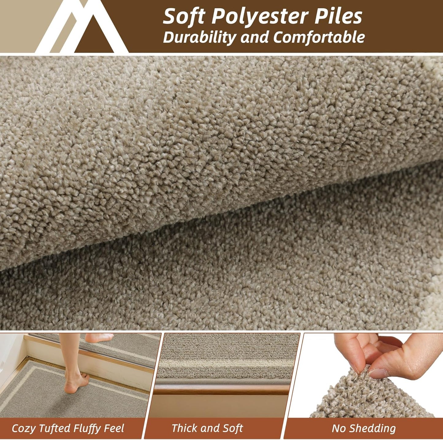 COSY HOMEER Soft Stair Treads Non-Slip Carpet Mat 28inX9in Indoor Stair Runners for Wooden Steps,Stair Rugs for Kids and Dogs, 100% Polyester TPE Backing 4pcs,Beige