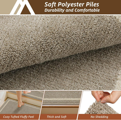 COSY HOMEER Soft Stair Treads Non-Slip Carpet Mat 28inX9in Indoor Stair Runners for Wooden Steps,Stair Rugs for Kids and Dogs, 100% Polyester TPE Backing 4pcs,Beige