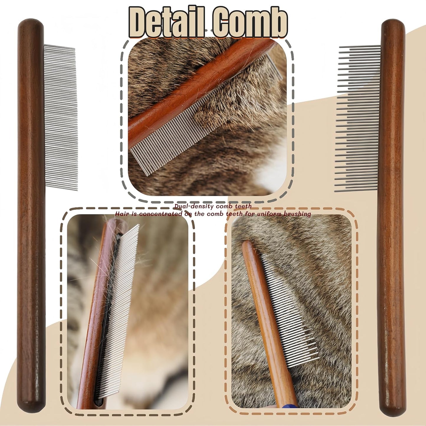 Rake Brush for Dogs, 4-Pack Long-Tooth Undercoat Brush Set, Grooming Rake & Steel Shedding Comb & Double-Sided Teech Comb & for Double Coat German Shepherds Horses