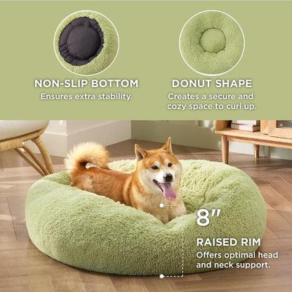 Bedsure Calming Dog Bed Medium Size Dog - Donut Washable Medium Pet Bed, 30 inches Anti-Slip Round Fluffy Plush Faux Fur Cat Bed, Fits up to 45 lbs Pets, Camel