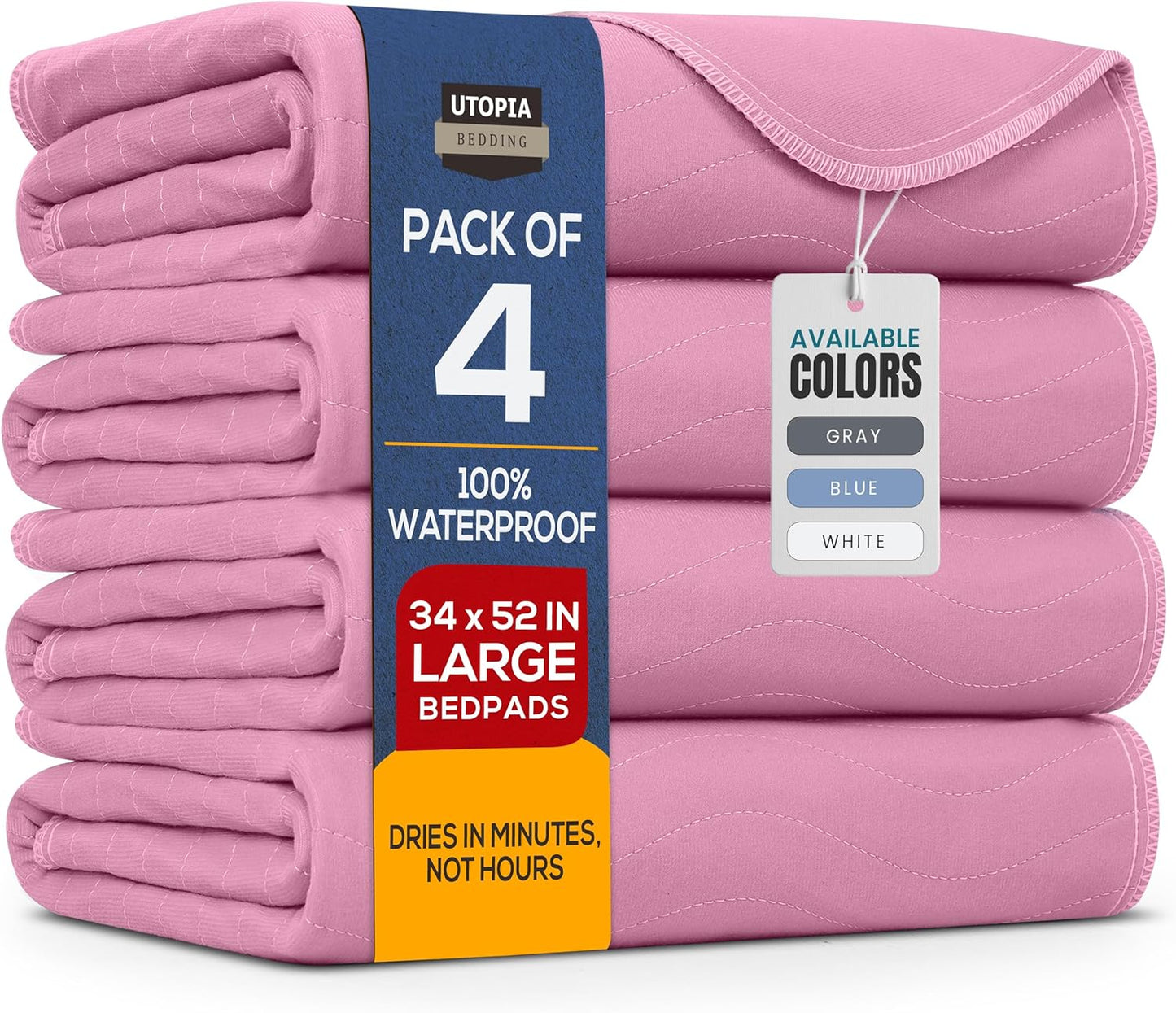 Utopia Bedding Washable Underpads 34" x 36" (Pack of 4), Waterproof Reusable Heavy Absorbency Incontinence Bed Pads for Adults, Kids, Elderly and Pets, Bedwetting Pads for Sofa and Couch (Blue)