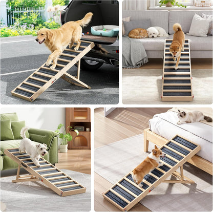 Dog Ramp for Bed,39" Long Adjustable Wooden Pet Ramp for Small Medium Dogs,Non-Slip Surface and High Traction,Metal-Reinforced Folding Ramp for Dogs to get on Bed Couch Car,up to 132lbs