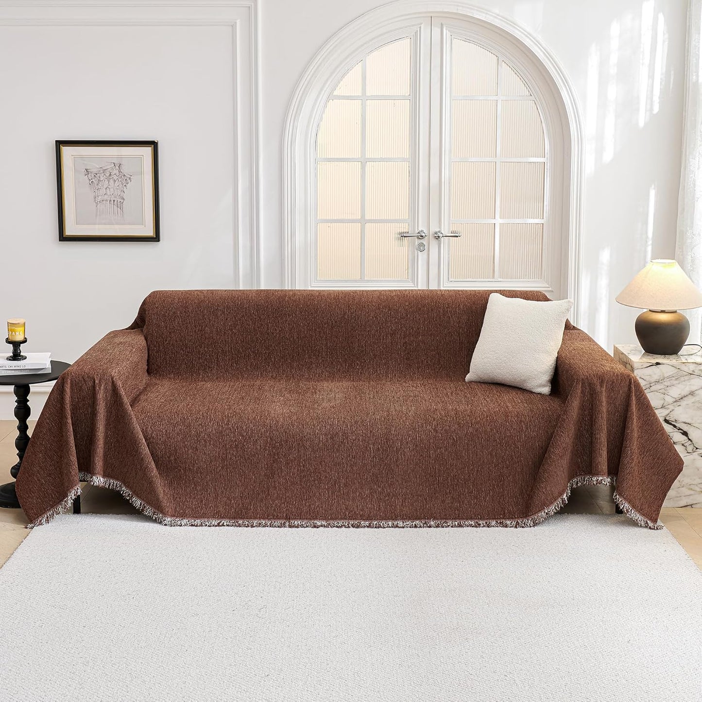 MYSKY HOME Couch Cover for Dogs, Washable Couch Covers, Non Slip Sofa Cover, Couch Cover 2 Cushion Sofa Dogs Furniture Protector with Tassels, Chenille Sofa Slipcover for Pets, 71"x118", Dark Grey