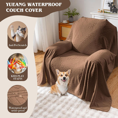 Waterproof Couch Cover, Reversible, Pet-Friendly, Washable and Anti-Slip Couch Covers for Sofa Protection with 3 Cushions, Sofa Slipcovers for Dogs and Cats (71×118in/Brown)