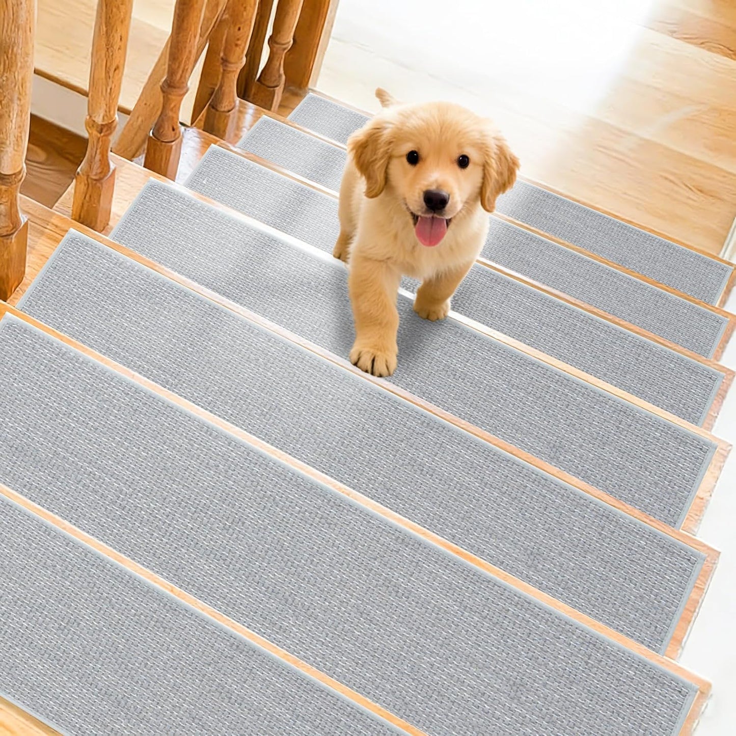 Art3d Stair Treads for Wooden Steps 15Pcs, 8" X 30" X 0.3" Non Slip Stair Runner Rugs with Reusable Adhesive for Elders Kids and Dogs, Washable Peel and Stick Stair Treads Carpet, Gray