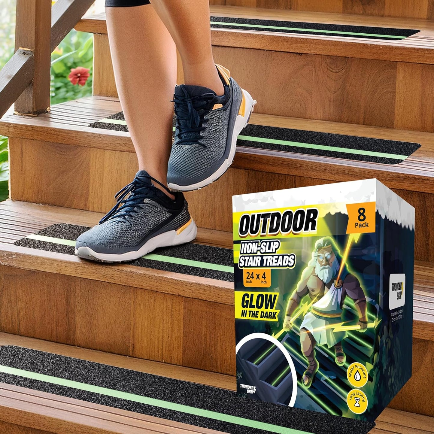 THUNDER GRIP Glow in the Dark 30" x 6"-12-Pack Weather Resistant Outdoor Stair Treads 80-Grit