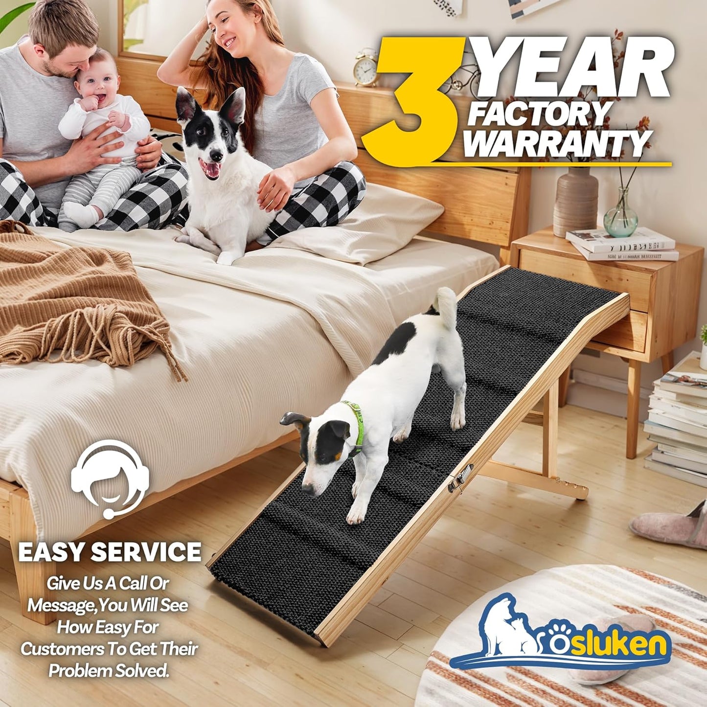 𝟐𝟎𝟐𝟔 𝐔𝐩𝐠𝐫𝐚𝐝𝐞𝐝 Dog Ramp for Bed, 64" Long Foldable Pet Ramp for Small Large Dogs, Dog Ramps for High Beds Car, High Traction with Platform 6 Adjustable Heights 24" to 30" Up to 220LBS Black