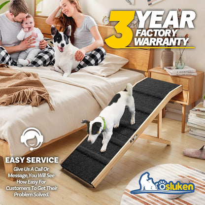 𝟐𝟎𝟐𝟔 𝐔𝐩𝐠𝐫𝐚𝐝𝐞𝐝 Dog Ramp for Bed, 64" Long Foldable Pet Ramp for Small Large Dogs, Dog Ramps for High Beds Car, High Traction with Platform 6 Adjustable Heights 24" to 30" Up to 220LBS Black