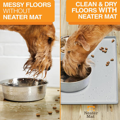 Neater Pet Brands Neater Mat Cat & Dog Food Mat, Waterproof & BPA-Free Silicone Placemat with Raised Edge for Under Food and Water Bowls, 19" x 12", Gunmetal Grey