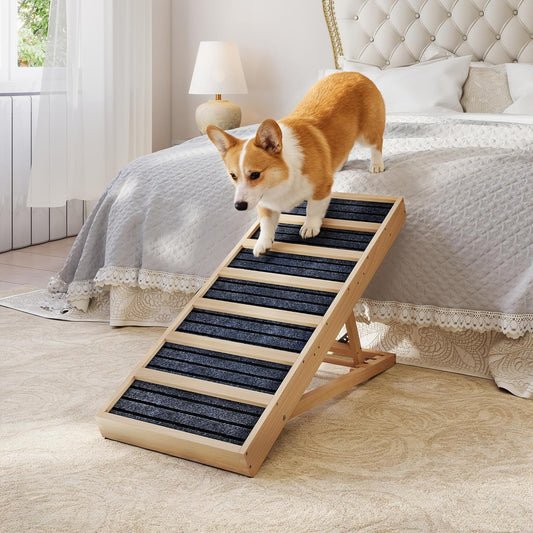 Dog Ramp for Bed,39" Long Adjustable Wooden Pet Ramp for Small Medium Dogs,Non-Slip Surface and High Traction,Metal-Reinforced Folding Ramp for Dogs to get on Bed Couch Car,up to 132lbs
