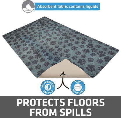 Drymate Pet Bowl Placemat, Dog & Cat Food Feeding Mat - Absorbent Fabric, Waterproof Backing, Slip-Resistant - Machine Washable/Durable (USA Made) (12” x 20”) (Indigo)