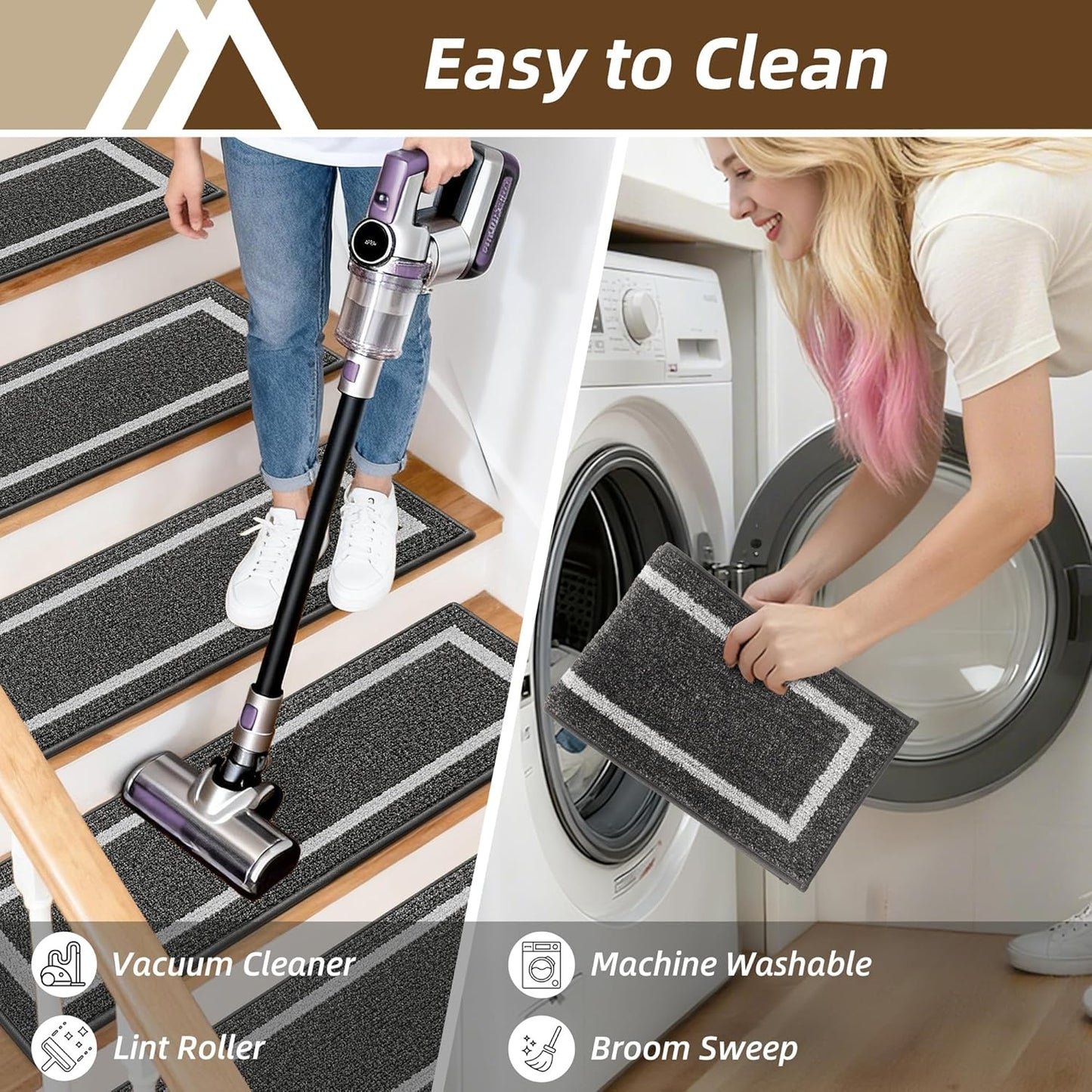 COSY HOMEER Soft Stair Treads Non-Slip Carpet Mat 28inX9in Indoor Stair Runners for Wooden Steps,Stair Rugs for Kids and Dogs, 100% Polyester TPE Backing 4pcs,Beige