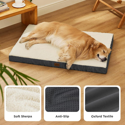 Bedsure Dog Beds Large Sized Dog - Comfy Flat Pet Beds with Removable Washable Cover, Orthopedic Egg Crate Foam Puppy Mat, Suitable for Pet Up to 65 lbs