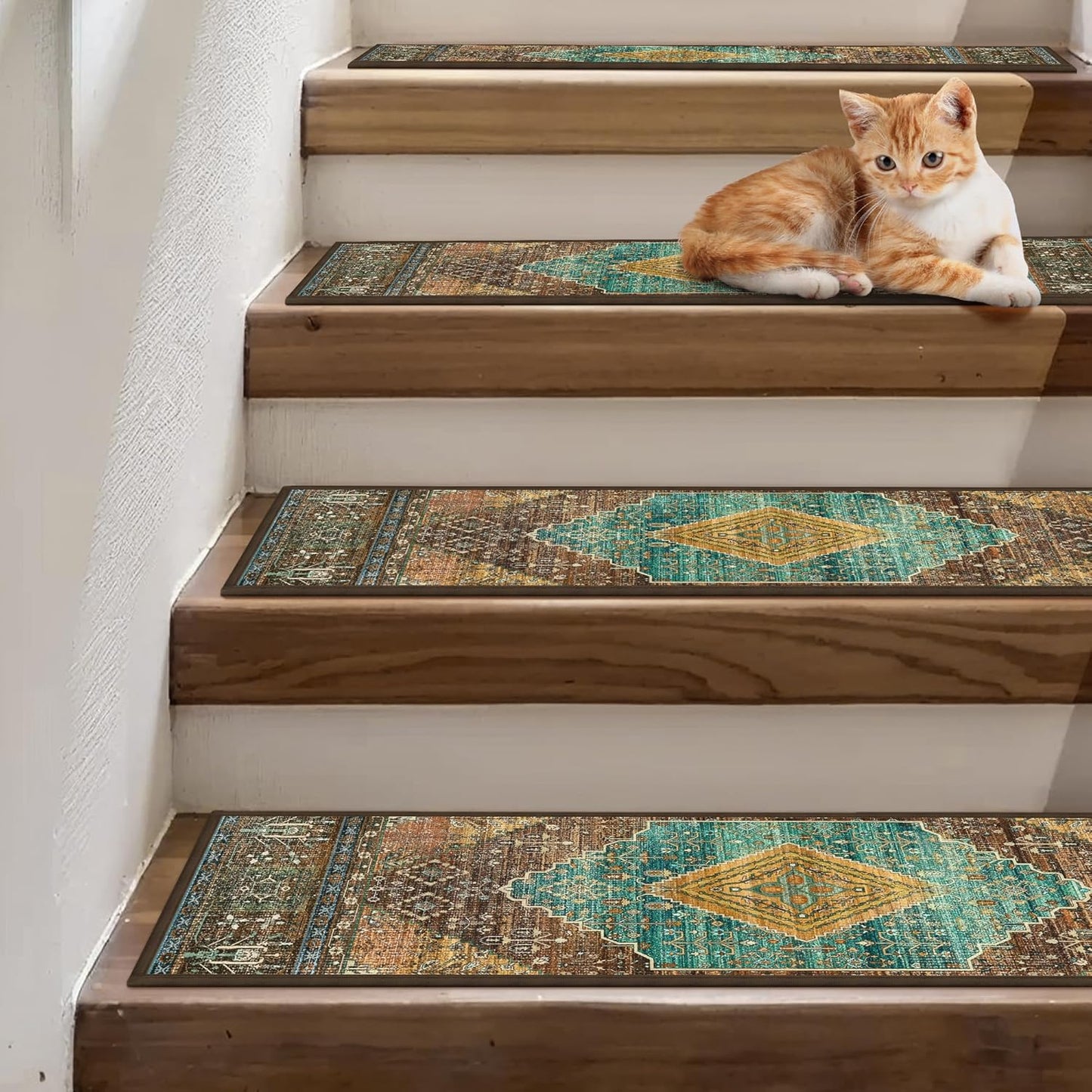 sarben Non Slip Stair Treads for Wooden Steps 15PCS - 8"x30" Indoor Safety Carpet, Edging Mats with TPE Adhesive Backing, Pet and Elderly Friendly Stair Rugs (Taupe) - Colors A