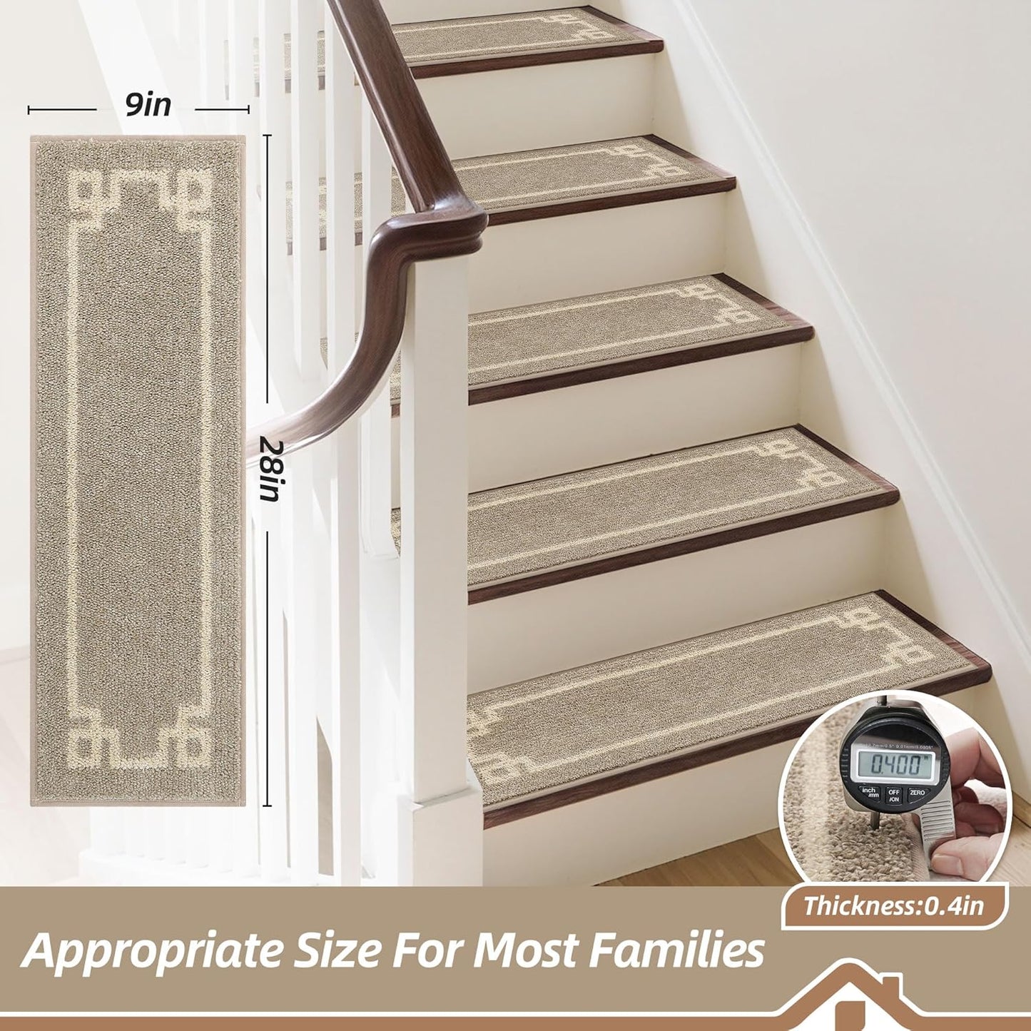 BEQHAUSE Non Slip Stair Treads for Wooden Steps Indoor Washable Stair Runner 28inX9in Polyester Durable Stair Treads Carpet for Dogs,Kids and Elders 15pcs,Dark Grey
