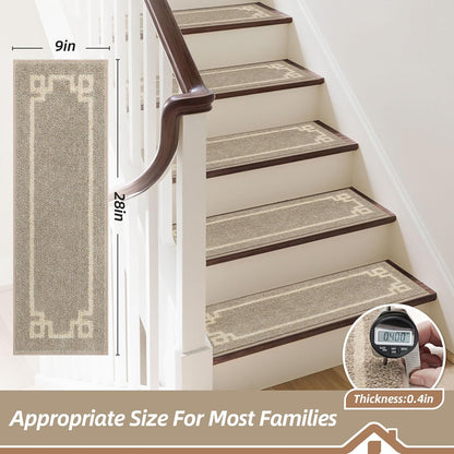 BEQHAUSE Non Slip Stair Treads for Wooden Steps Indoor Washable Stair Runner 28inX9in Polyester Durable Stair Treads Carpet for Dogs,Kids and Elders 15pcs,Dark Grey