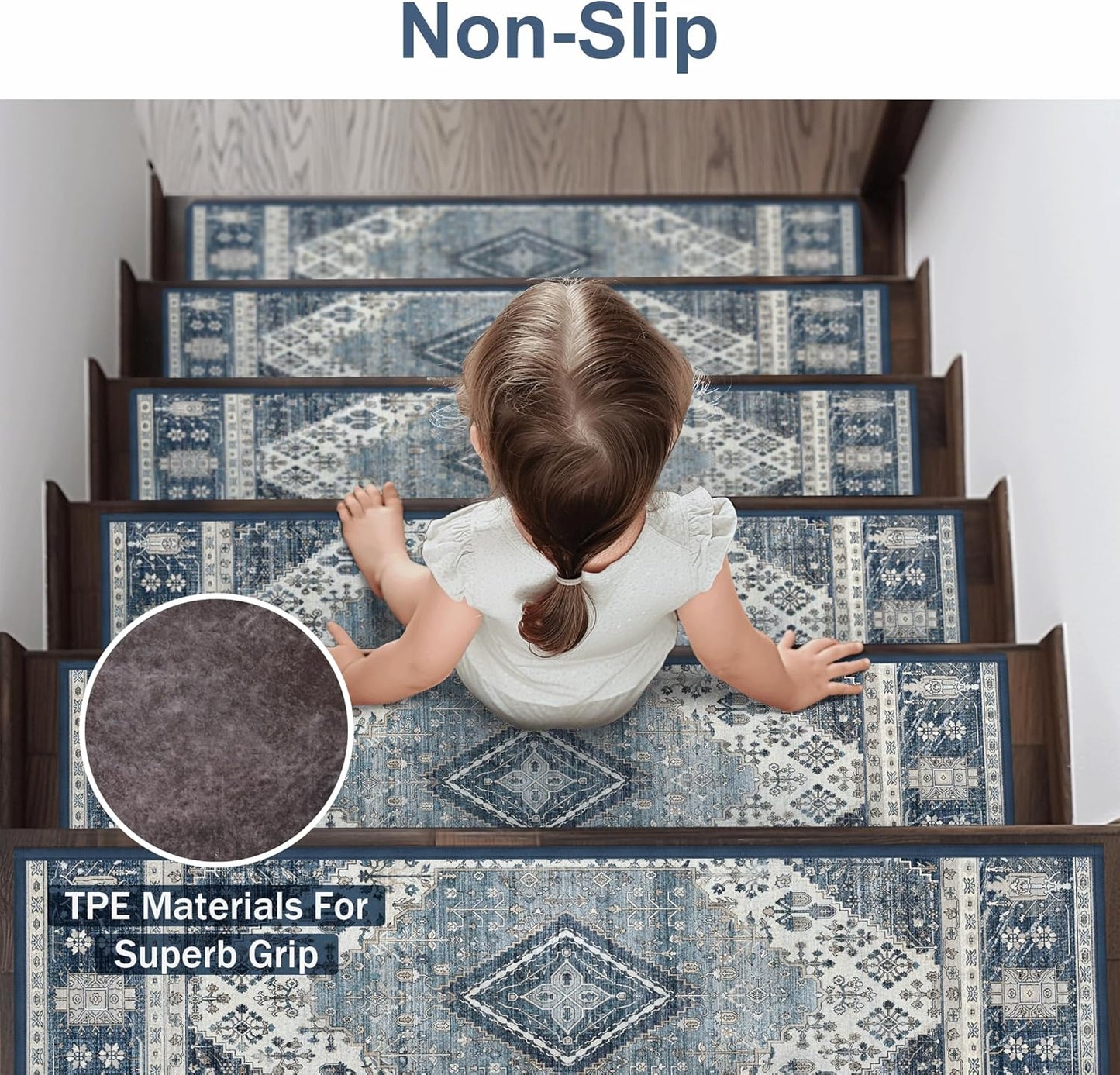 sarben Non Slip Stair Treads for Wooden Steps 15PCS - 8"x30" Indoor Safety Carpet, Edging Mats with TPE Adhesive Backing, Pet and Elderly Friendly Stair Rugs (Taupe) - Colors A