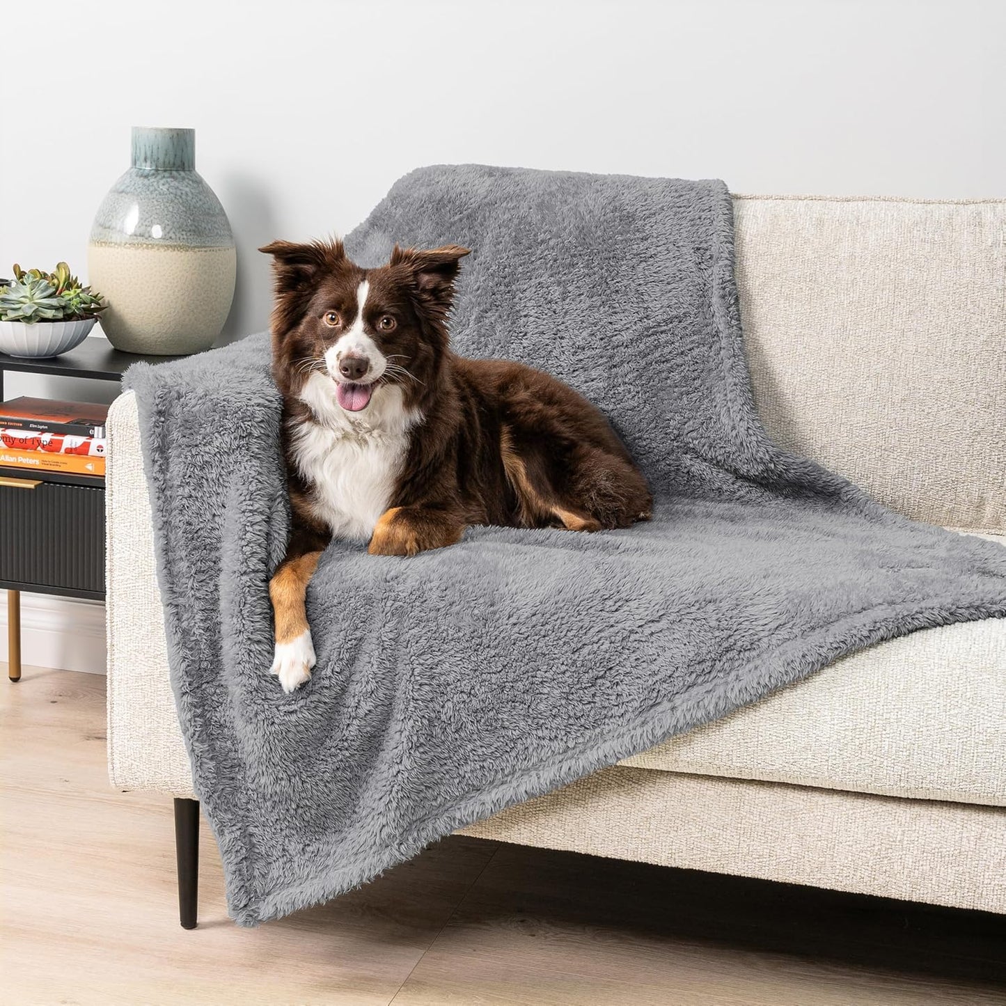 PetAmi Fluffy Waterproof Dog Blanket for Couch and Bed, Reversible Sherpa Pet Throw, Pee Proof Furniture Protector Sofa Cover, Washable Cat Blanket for Medium Large Dogs and Cats (Beige Cream, 60x80)